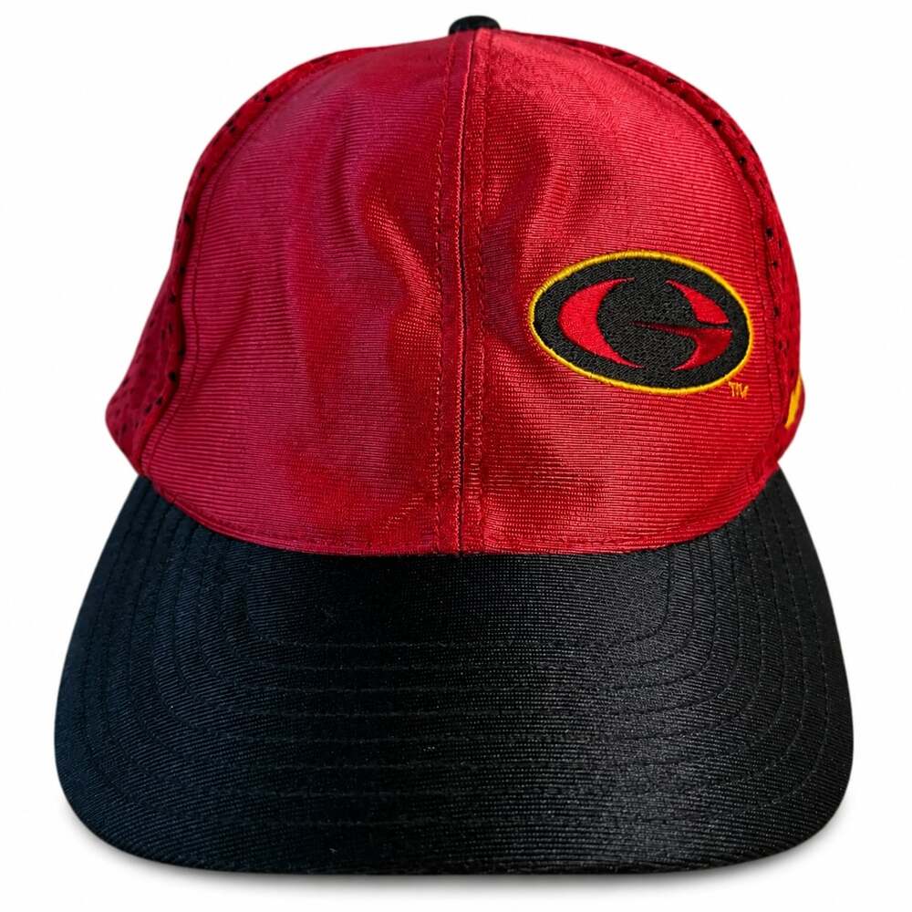 Vintage 90s Nike Satin Snapback Hat Red Black Oval Logo